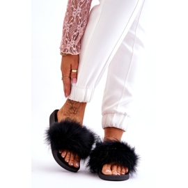 Kvinders gummi flip -flops med sort pels 1