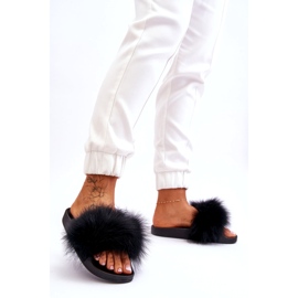 Kvinders gummi flip -flops med sort pels 3