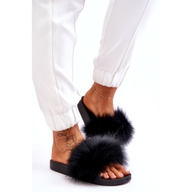 Kvinders gummi flip -flops med sort pels 2