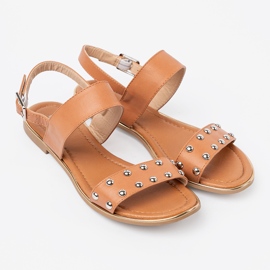 Shelvt Caramel flade sandaler med sølvstifter 2