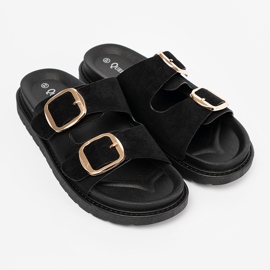 Shelvt Kvinders sorte flip flops med gyldne spænder 2