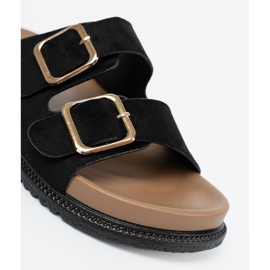 Shelvt Sorte kvinder flip flops med gyldne spænder 1
