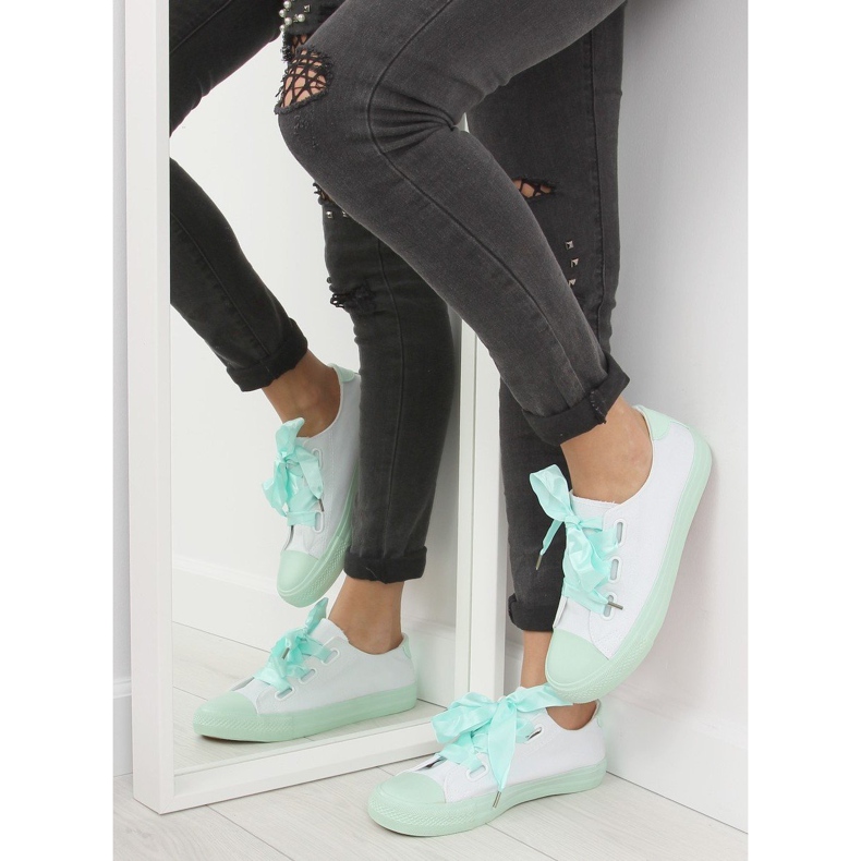 DC11 WHITE / GREEN hvide og mint sneakers med bånd grøn 1