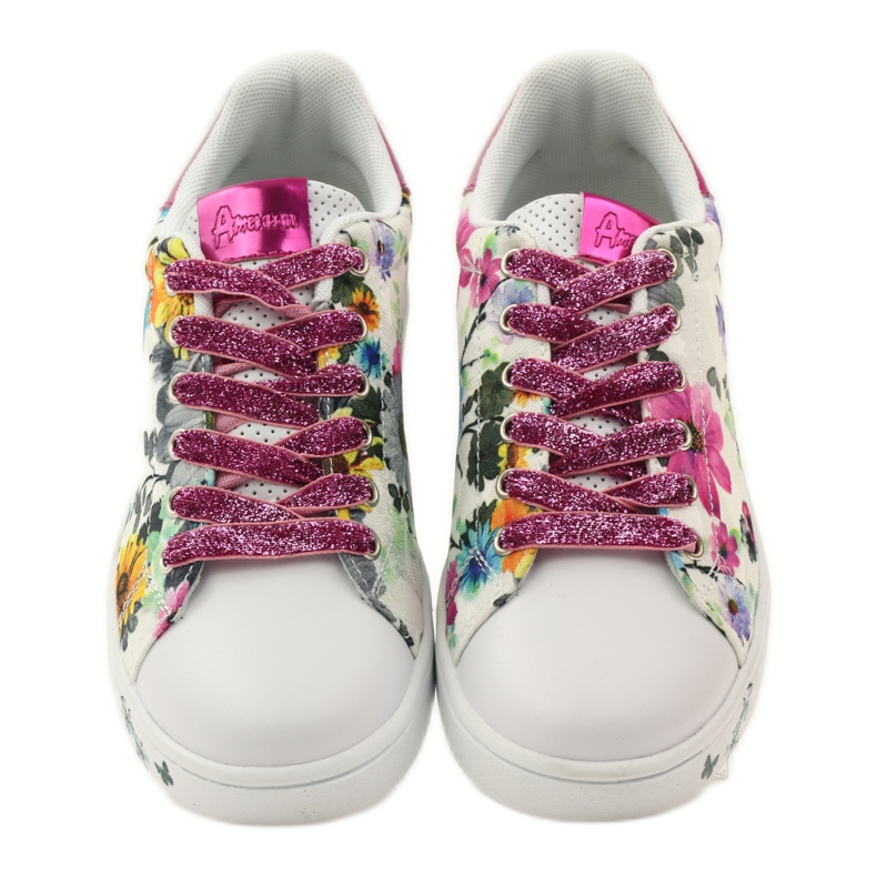 American Club Blomstrede amerikanske sneakers med læderindlæg lyserød flerfarvet gul blå hvid 4