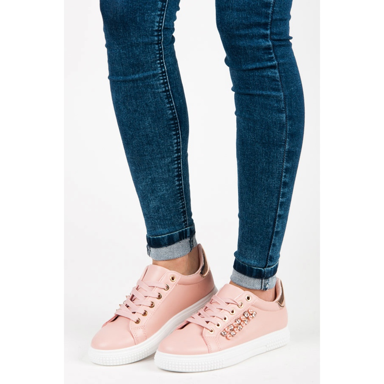 Pink sneakers med perler lyserød 2