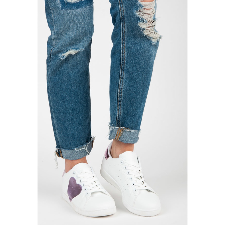 Hvide sneakers med hjerte lilla 1