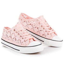 Pink sneakers med blonder lyserød 1