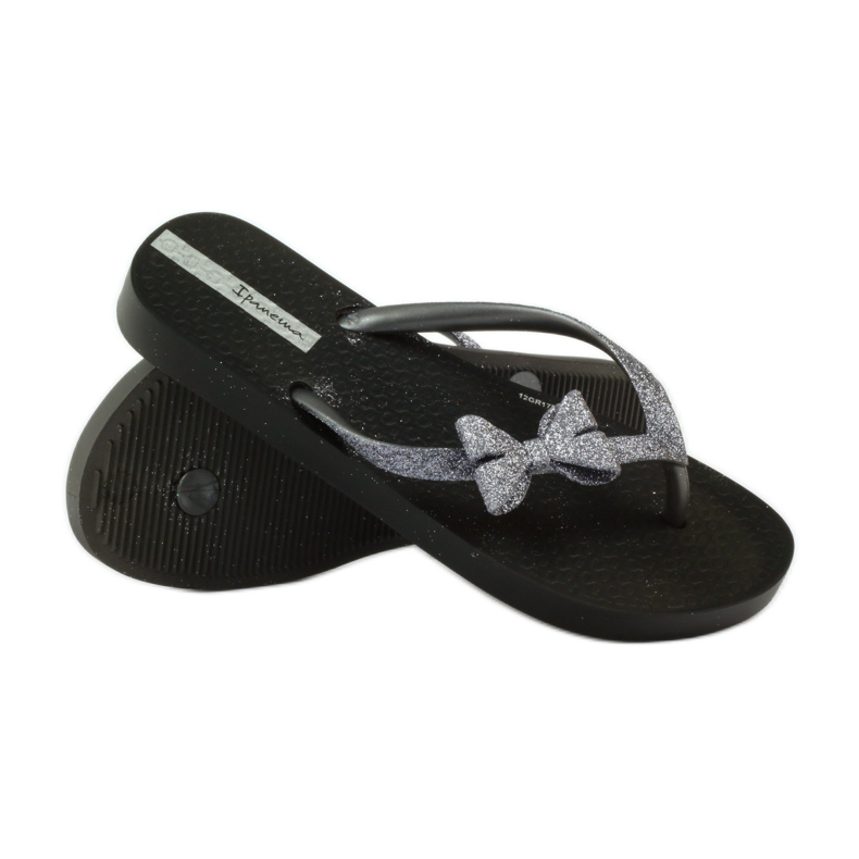 Glitter flip-flops med Ipanema sløjfe grå sort 4