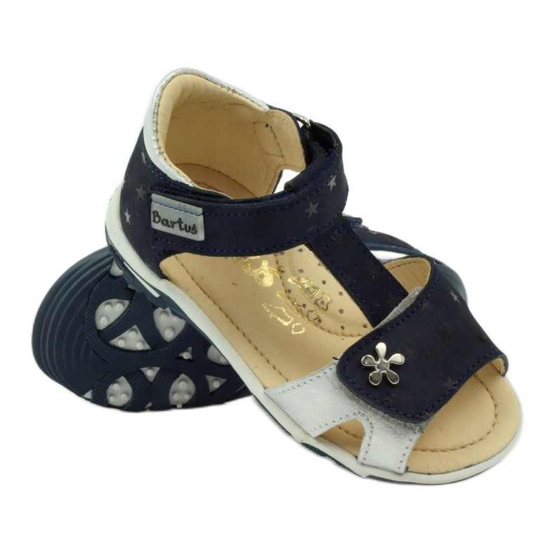Lædersandaler til velcro 138 Navy Blue/Silver Bartuś blå 3