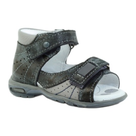 Læderdrenge sandaler med velcro og reflekser 1407 grå renbut 1