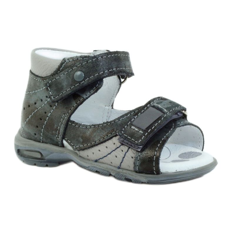 Læderdrenge sandaler med velcro og reflekser 1407 grå renbut 1