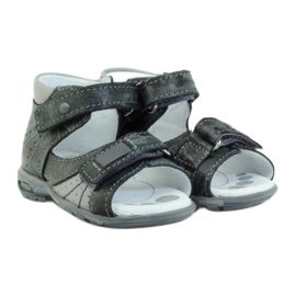 Læderdrenge sandaler med velcro og reflekser 1407 grå renbut 3