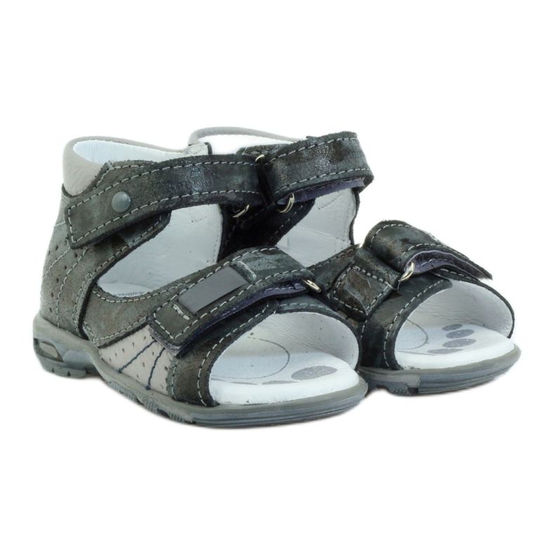 Læderdrenge sandaler med velcro og reflekser 1407 grå renbut 3
