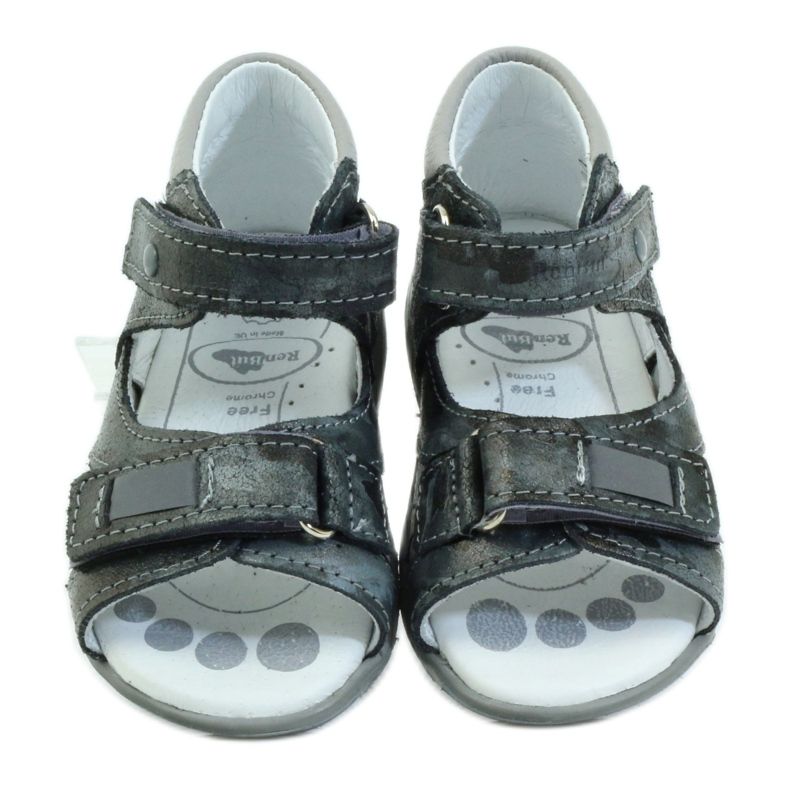 Læderdrenge sandaler med velcro og reflekser 1407 grå renbut 4