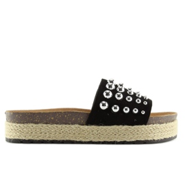 Sorte espadrilles hjemmesko med nitter S03 2