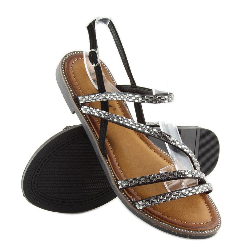 Sandaler med sort cubic zirconia FM814 sort 2
