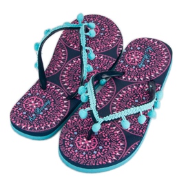 Ax Boxing Flip-flops med pomponer blå 1