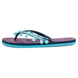 Ax Boxing Flip-flops med pomponer blå 2