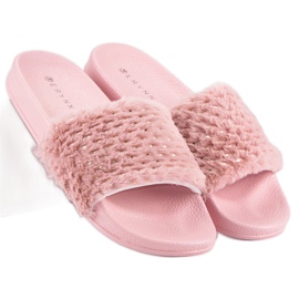 Erynn Pink flip-flops med pels lyserød 2