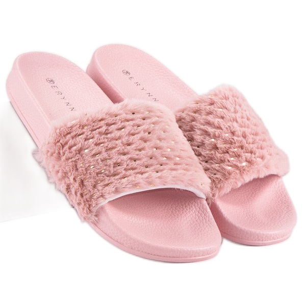 Erynn Pink flip-flops med pels lyserød 2