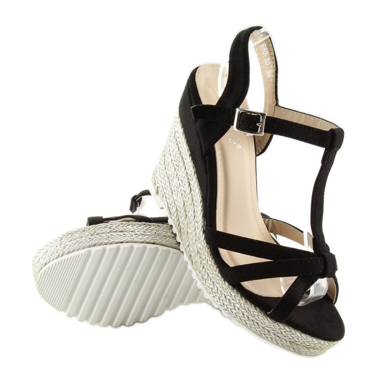 Sorte sandaler, espadriller på kiler, sorte 680-30 Sort 2