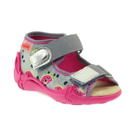 Hjemmesko, Velcro-sandaler, Befado 242p080 grå lyserød 1