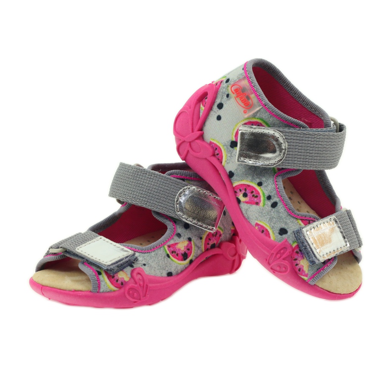 Hjemmesko, Velcro-sandaler, Befado 242p080 grå lyserød 3