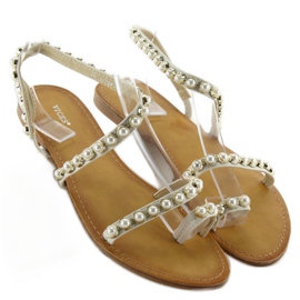 Asymmetriske sandaler med 1248 perler hvid 3