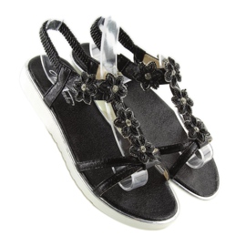 Komfortable sandaler med blomster sort 127-58 Sort 1