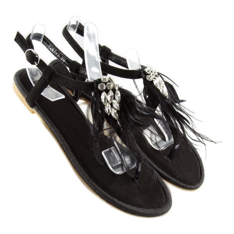 Sorte sandaler med fjer 7267 Sort 2