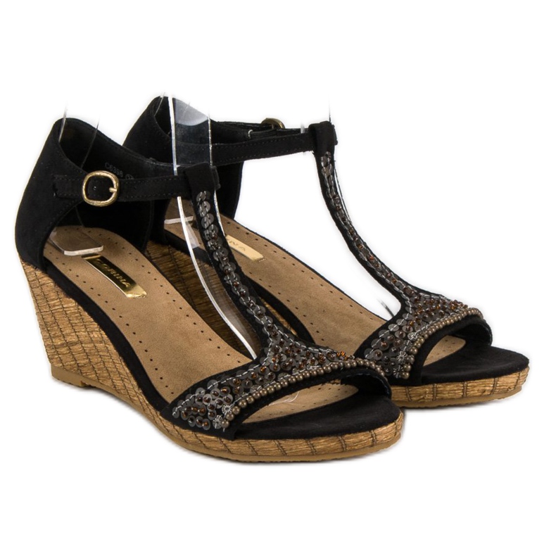 Corina Sorte sandaler på kile 1