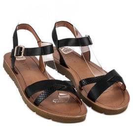 Sorte flade sandaler 2
