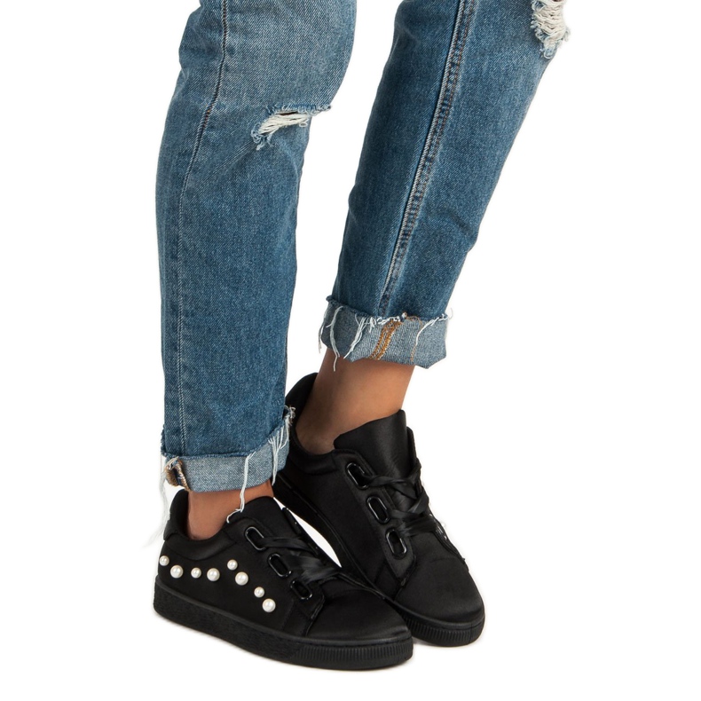 Satin sneakers med perler sort 2