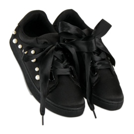 Satin sneakers med perler sort 1