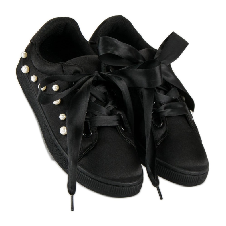 Satin sneakers med perler sort 1