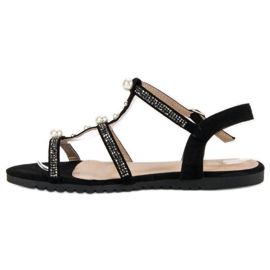 Juliet Flade sandaler med perler sort 1