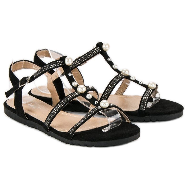 Juliet Flade sandaler med perler sort 2