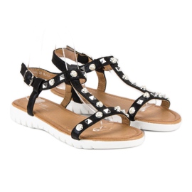 Flade sandaler med rhinsten sort 1