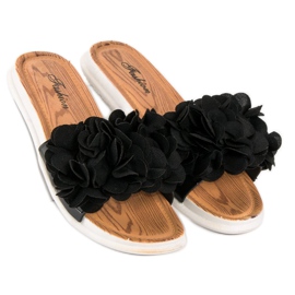 Sorte flip-flops med blomster 2