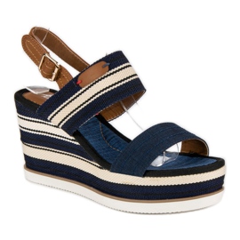 Ribbede sandaler med kile marineblå 2