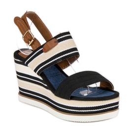 Ribbede sandaler med kile sort 2