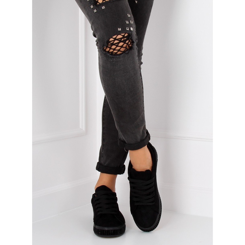 Sort BS098 Sorte sneakers med sten 2