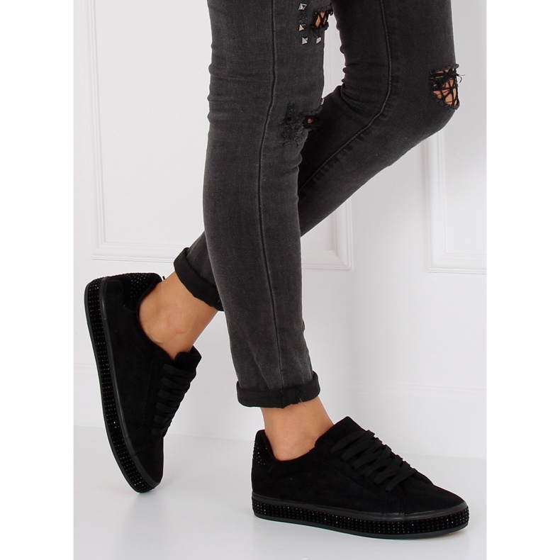 Sort BS098 Sorte sneakers med sten 1