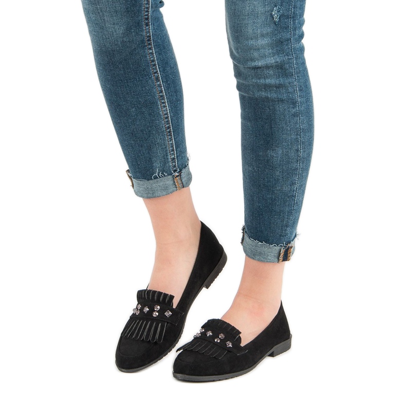 Laura Mode Loafers i sort ruskind 1