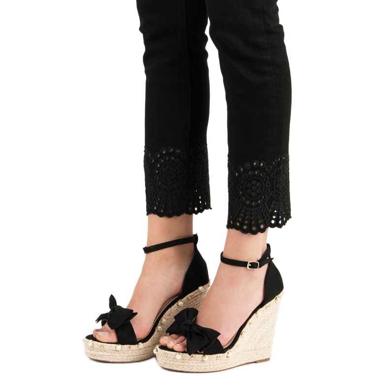 STEPHAN Espadrilles sandaler med sløjfe sort 2