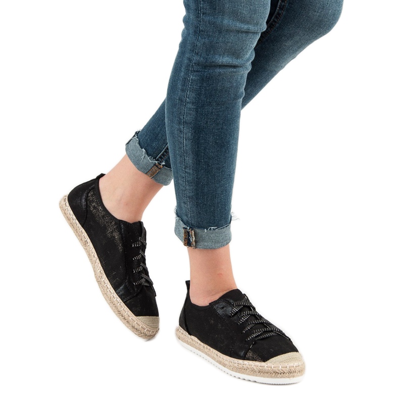 Queentina Sort snøret Espadrilles 2