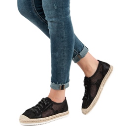 Queentina Snøre-espadriller med mesh sort 2