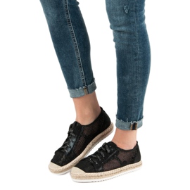 Queentina Snøre-espadriller med mesh sort 1