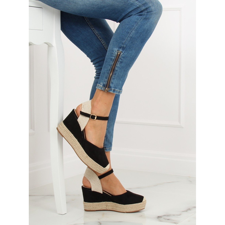 Sorte Espadriller på kiler T331P Sort 1
