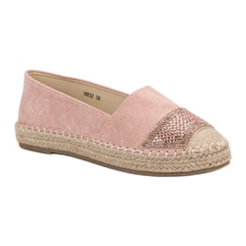 Small Swan Ruskind Espadrilles Med Krystaller lyserød 1